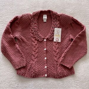 NEW Fisher Hill Vintage Hand Knit Dusty Pink Cotton Cardigan Sweater M
